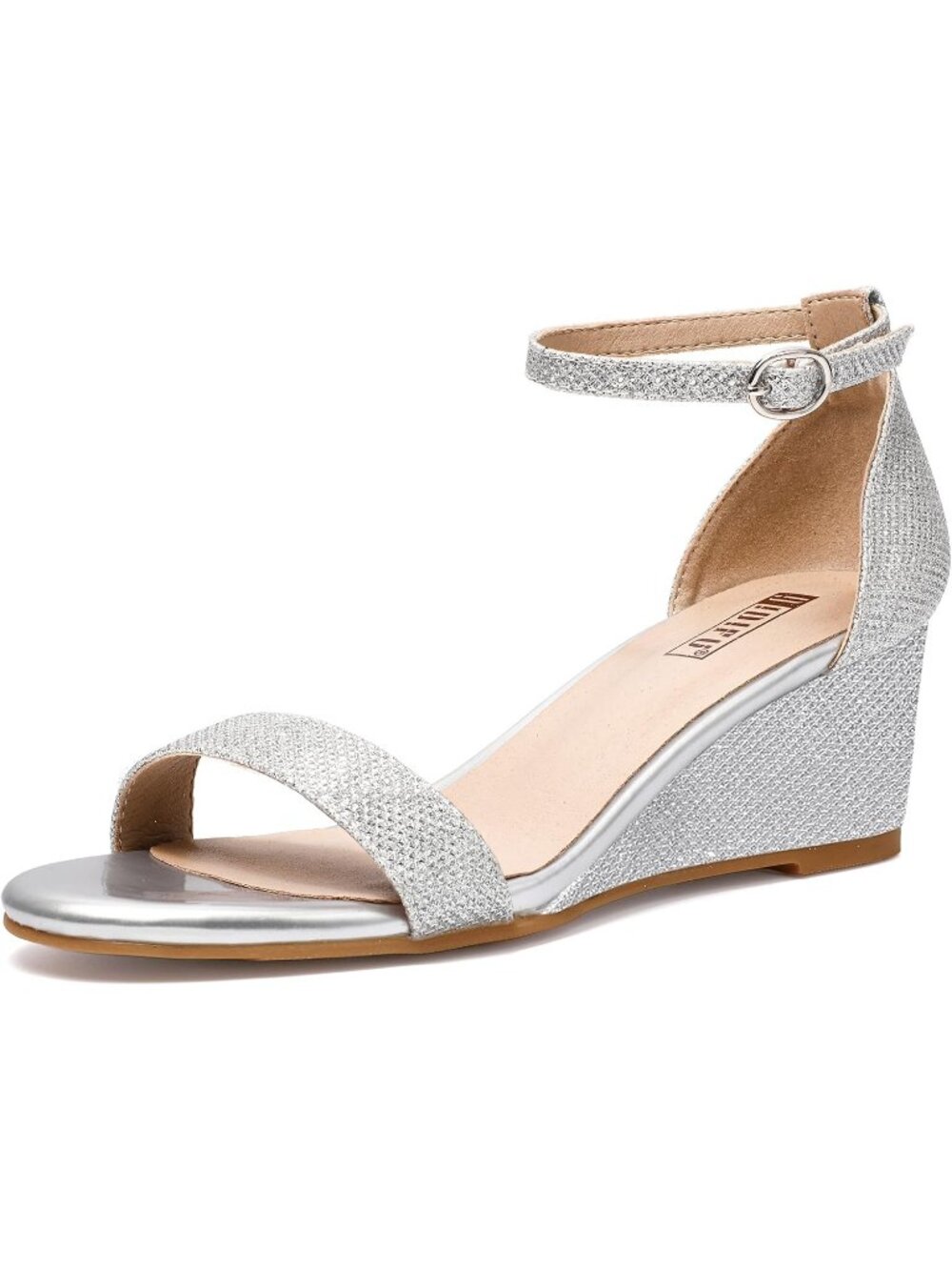 Women's Silver Glitter Open Toe with Ankle Strap Stylish Heel Sandal for Wedding
